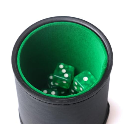 Faux Leather Dice Cup Set, Soft Velvet Interior Dice Cup Shaker Quiet with 6 Green Translucent Dice for Liars Dice/Farkle/Yahtzee Games, 1 Pack - color: Green#b