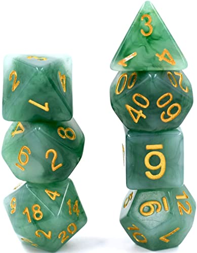 Polyhedral DND Dice Set Green Jade Dice Set for D&D Tabletop Games | Leather Storage Bag, Imitation Jade, DM Gift, for Dungeons and Dragons Role Playing Games - color: 7pcs Green Jade