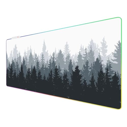 Forest RGB Gaming Mouse Pad, 35.4 × 15.7 Inch XXL Mouse Pad for Desk, 13 Light Modes, Non-Slip Rubber Base, Waterproof, for PC Laptop Office Gaming Use - color: Forest 35.4 ×15.7‘’