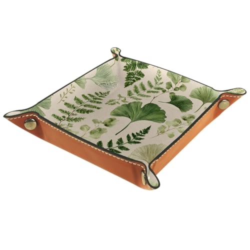 Folding PU Leather Dice Roller Tray, Botanical Green Leaves DND Dice Holder, Backgammon and Dice Games Alike, Storage Box and Organizer for Key Wallet Watch Coin Jewelry, 6.3"x6.3" - color: Botanical Green Leaves, size: 6.3" x 6.3" x 1.2"