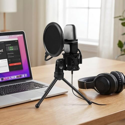 USB Condenser Gaming Microphone with RGB Lighting and Tripod - Compatible with PC, PS4, and PS5