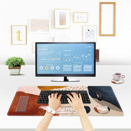 ToLuLu Extended Gaming Mouse Pad, Memory Foam Ergonomic Keyboard Mouse Wrist Rest Support Set, Large Desk Mat with Stitched Edges, Non-Slip Base Mousepad for Home Office and Game, Brown Boho Art - color: Brown Boho Art