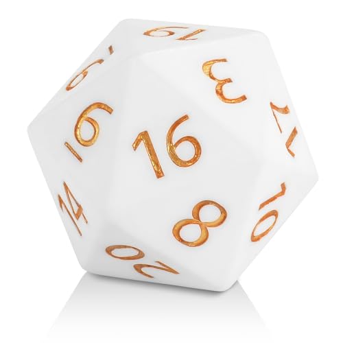 Giant 55mm D20 Resin Dice for RPG & Tabletop Gaming | Precision-carved gold numerals, 6&9 marked, velvet pouch for TTRPG,weddings, birthday party(New White) - color: New White