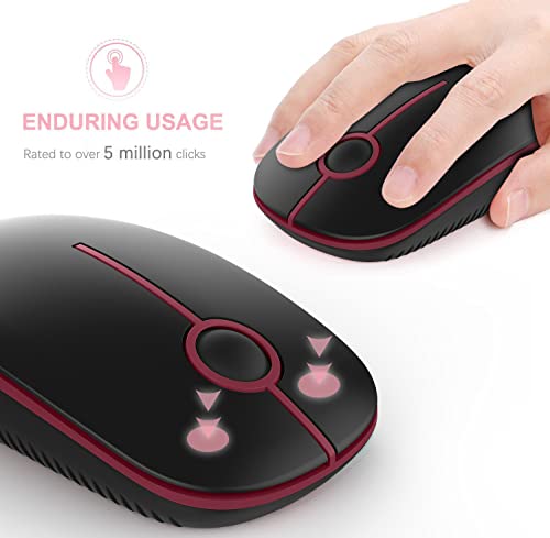 VssoPlor Wireless Mouse, 2.4G Computer Laptop Mouse, Black and Wine Red | Slim Portable Mouse, Plug & Play USB Nano Receiver, Quiet Silent Optical Mice for Notebook, PC, Laptop, Computer - color: Black and Wine Red