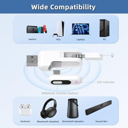USB-C Bluetooth Audio Adapter for PS5, aptX Adaptive | 2-in-1 USB-A Bluetooth Audio Adapter, Low Latency, Wireless Audio Transmitter to Connect Bluetooth Headphones & Earbuds