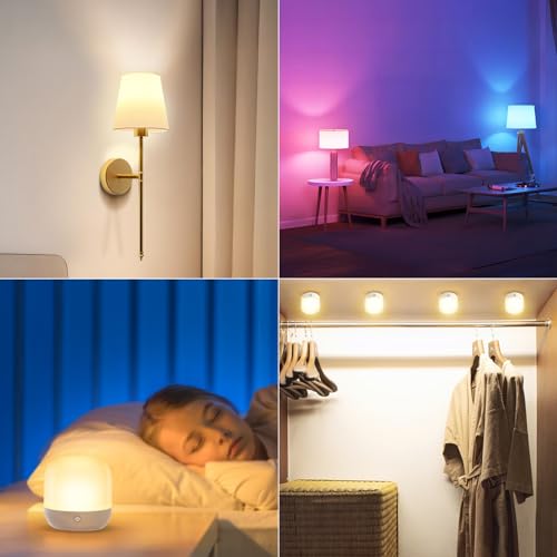 Rechargeable Battery Operated Light Bulb Set with Magnetic 3 in 1 Charging Station & Remote Control, Wireless Dimmable Detachable LED Bulb with 15 Colors Selectable for Wall Sconce, Non-Hardwired - size: 3 Pack