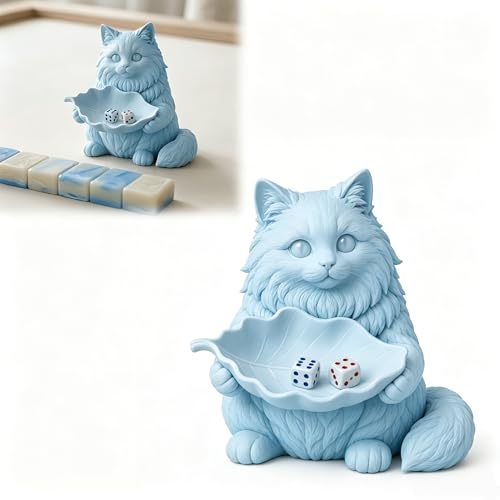American Mahjong Dice Tray, Ragdoll Cat Dice Holder, Mahjong Dice Rolling Tray, Tabletop Game Accessory for American Mahjong Players，Blue - color: Blue