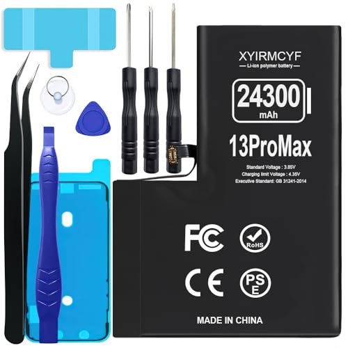 XYIRMCYF 24300mAh Super Capacity Battery Compatible with iPhone 13 Pro Max, 0 Cycle Li-Polymer Replacement Battery for iPhone 13 Pro Max, with Professional Repair Tool Kit - color: 13Promax-24300