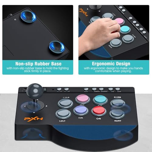 PXN 0082 Arcade Stick with Turbo, Macro & Joystick/D-Pad Mode Switch, USB Fight Stick for PC, Xbox Series X|S, Xbox One, PS4, PS3 & Switch