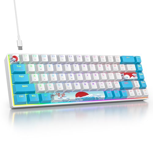 Portable 60% Mechanical Gaming Keyboard White/Blue, RGB Backlit Wired Key Board with Red Switch, Compact 68 Keys Office Keyboards with for Windows Laptop PC (68 Sea/Red Switch) - color: 68 Sea/Red Switch