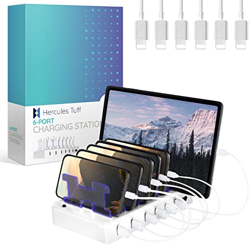 Fast Charging Station for Multiple Devices, 6-Port USB Charging Dock White | Smart IC Technology for Safe Charging, Organized storage, Works with Apple iPhone 14 and earlier & iPads, for home, office - color: White