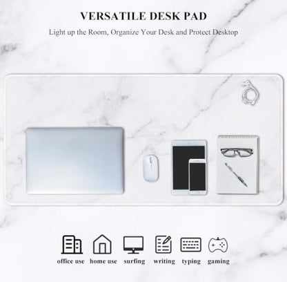 Auhoahsil Large Gaming Mouse Pad, Marble Theme XXL 35.4 x 15.7 in Desk Pad Stitched Non-Slip Rubber Long Computer Mousepad Thin Extended Full Size Desk Mat for Desktop, Laptop, Wireless Mice, White - color: 17 Modern Marble, size: 35.5L x 15.7W inches