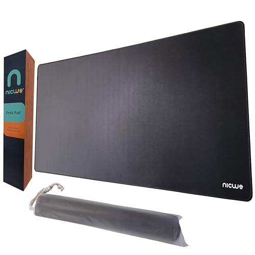 XXL Desk Pad – Large Micro Woven Cloth Mouse Pad with Non‑Slip Rubber Base, Waterproof, Double‑Stitched Edges – 35.4 x 15.75 in (Black)