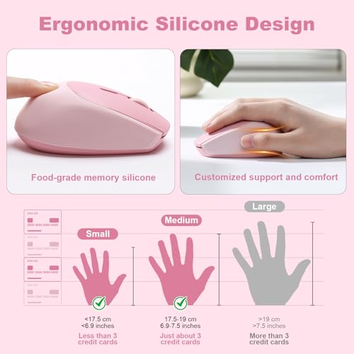 YUNZII C2 Silicone Wireless Mouse 1600 DPI Optical 2.4GHz (Pink) | 2.4GHz Connection, Noiseless Computer Mice, Quiet Clicks, 3-Level DPI, Up to 1600, Optical Tracking, for Laptop/PC/Mac - color: Pink