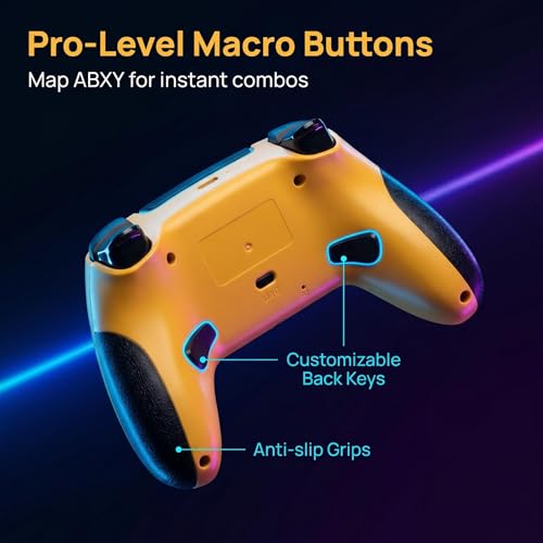 CAWOOSOO Yellow Wireless Controller Compatible for PS5/Pro/Slim/PC, Gradient Color RGB mode & haptic feedback & 1500 mAH battery & 3.5mm Audio Jack & Speaker