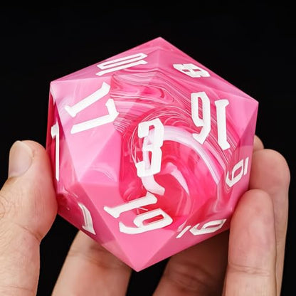 Giant D20 D&D Polyhedral Dice - 55mm, 20 Sided, Pink with White/White Number for RPG Table Games - color: Pink With White/White Number