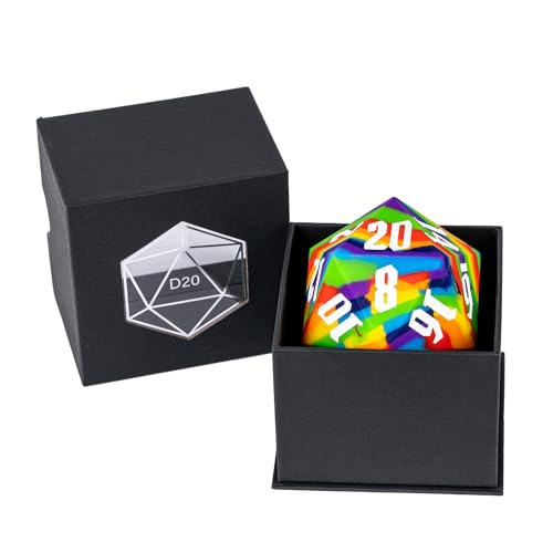 55mm Silicone D20 DND Dice, Large D20 Single 20 Sided D&D Dice | Soft & Comfortable Touch, Perfect Bouncer, Gift Box, Compatible with Dungeons and Dragons RPG Bar Pub Club Party Games - color: Rainbow