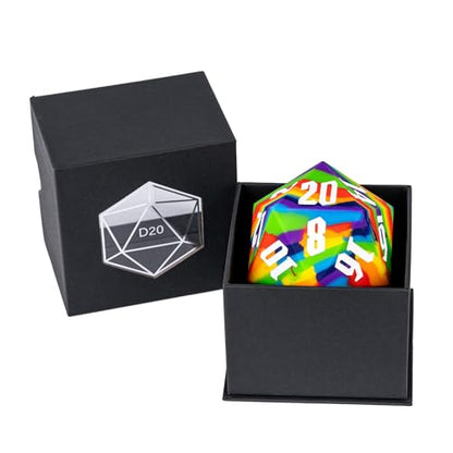 55mm Silicone D20 DND Dice, Large D20 Single 20 Sided D&D Dice | Soft & Comfortable Touch, Perfect Bouncer, Gift Box, Compatible with Dungeons and Dragons RPG Bar Pub Club Party Games - color: Rainbow