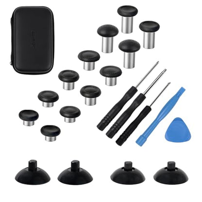 RALAN Replacement Interchangeable Thumbsticks Joysticks Repair Kit for Xbox One, Xbox Series X/S, PS4/PS5/NS Pro Controllers, 3 Height Plastic Base, 5 Grip Designs (Black) - color: Black