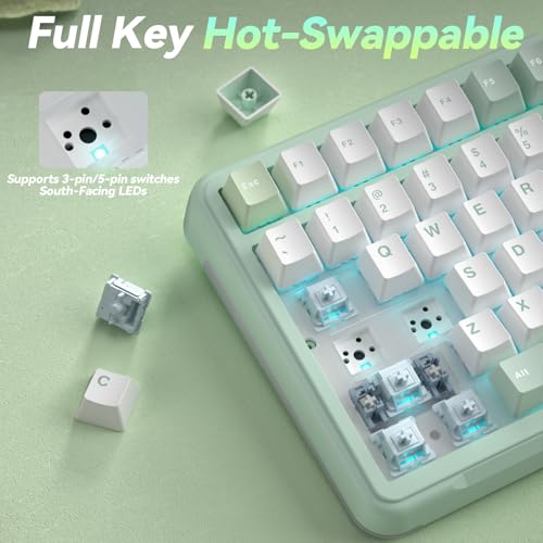 SOLAKAKA A99 Pro Wireless Mechanical Keyboard with BT5.0/2.4GHz/USB-C, LCD Screen & Metal Knob, Gasket-Mounted Gaming Keyboard, Full Hot-Swappable, RGB Creamy Keyboard for Win/Mac - color: MintGreen