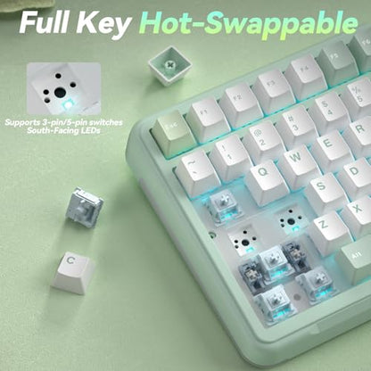 SOLAKAKA A99 Pro Wireless Mechanical Keyboard with BT5.0/2.4GHz/USB-C, LCD Screen & Metal Knob, Gasket-Mounted Gaming Keyboard, Full Hot-Swappable, RGB Creamy Keyboard for Win/Mac - color: MintGreen