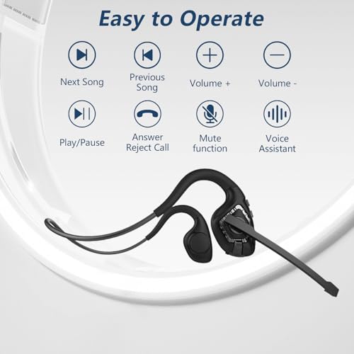 BANIGIPA Bluetooth Headset with Microphone, Open Ear Headphones with Mic | Wireless Headset w/ Noise Cancelling Mic for Phone PC Computer, Light & Comfortable for Office Meeting Home Working-10 Hrs
