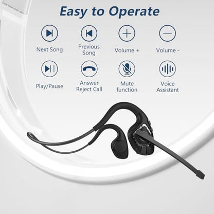 BANIGIPA Bluetooth Headset with Microphone, Open Ear Headphones with Mic | Wireless Headset w/ Noise Cancelling Mic for Phone PC Computer, Light & Comfortable for Office Meeting Home Working-10 Hrs