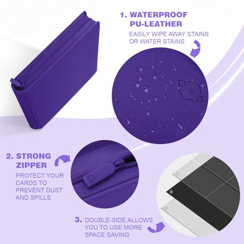 Premium Card Binder 16 Pocket,Trading Card Binder Holds up to 1000+Cards Sturdy Card Collection Album, Card Holder Folders for MTG, TCG, Game Cards & Sports Cards - color: 16 Purple