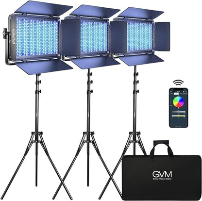 GVM 1500D RGB LED Video Light, 75W Video Lighting Kit with Bluetooth Control, 3 Packs Led Panel Light for Photography, YouTube Studio, Video Shooting, Broadcasting, Conference, 1128 Led Beads - size: 1500D3L