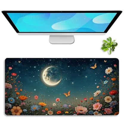 Vimorco Waterproof Mouse Pad,31.5 x 15.7 inch,Black Moon Flowers Desk Pad | XXL Large Mouse Extended Gaming Mousepad with Anti-Slip Rubber Base,Computer Laptop Keyboard Mouse Mat for Work,Game,Office - color: Black Moon Flowers