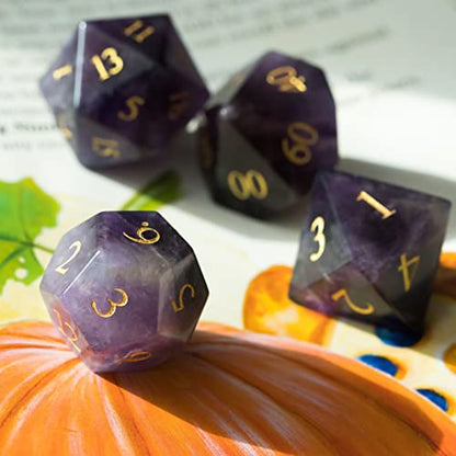 UDIXI Amethyst Gemstone Dice Set D&D Stone DND Dice Set for Tabletop Games | Natural Stone, Premium Gift Box, DM Gift, for Dungeons and Dragons Role Playing Games - color: Amethyst