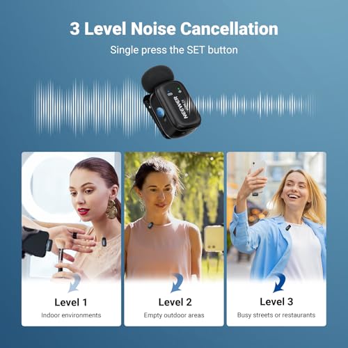 NEEWER KM19 Wireless Lavalier Microphone Compatible with iPhone 15 16 17 | Compatible with iPhone Android & PC, Mini Lav Mic, App Control, 3 Level Noise Cancelling, 30H Battery, 100m, Video Recording