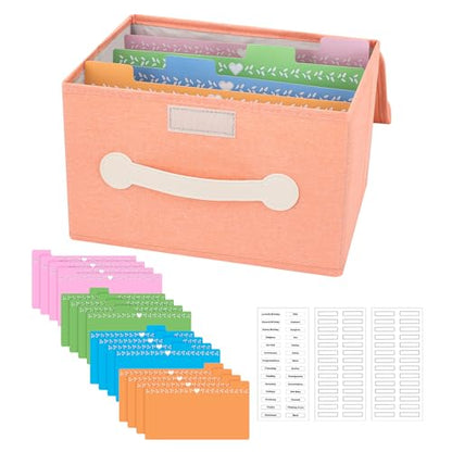 Collapsible Greeting Card Storage Box with 16 Dividers, Ideal for Cards, Recipes, Photos, Envelopes - Pink, 84 Labels - color: Pink