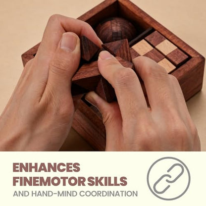 Wooden Brain Teaser Puzzles for Adults Teens - Brain Teaser Puzzles with Wooden Box 3D Puzzle Game Toys for Adults Teens - Unlock Interlocking Puzzle Adults Teens IQ Education Smart Toys - color: Style a