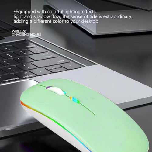 Guiheng Wireless Bluetooth Mouse,LED Dual Mode Rechargeable Silent Slim Laptop Mouse,Portable(BT5.2+USB Receiver) Dual Mode Computer Mice,for Laptop,Desktop Computer,ipad Tablet,Phone,TV (Green) - color: green