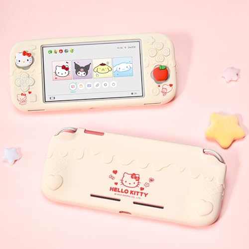 Kuitmor Switch Lite Protective Case,Soft Silicone Protective Shell,Anti-Scratch Protective Cover Case for Switch Lite with 2 Thumb Grip Caps（Beige Hello Kitty） | Soft Silicone - color: Beige Hello Kitty