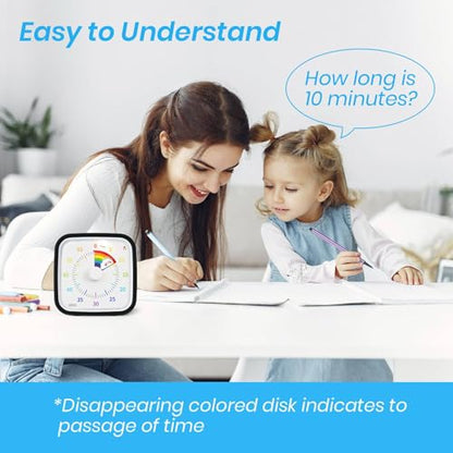 Rainbow Visual Timer for Kids, 60-min Countdown Timer, Black | Protective Case, No Ticking, Mute and Ringing Alarm Available, Time Management Tool, Low Power Reminder, for Study,Game,Work - color: Black Rainbow