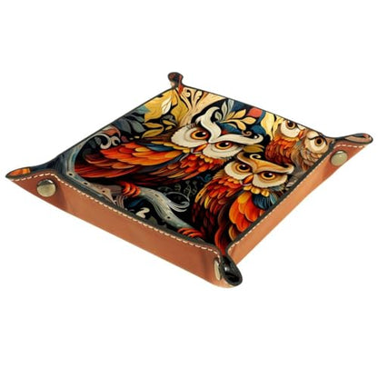 Colorful Owl Birds Dice Tray PU Leather Dice Rolling Tray Folding Dice Holder for Dice Games, Like RPG, DND and Other Table Games - color: Multi 4