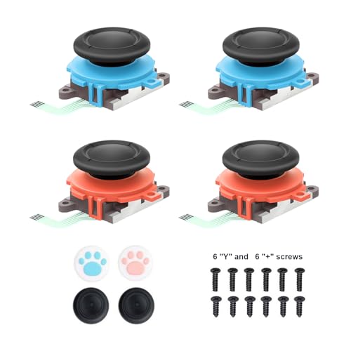 for Joycon Joystick Replacement 4 Pack for Switch 2, Replacement Joy-Stick Thumb Stick for Switch 2 for Joycon 2 (L)/(R) Blue/Red, Left/Right Joystick with Thumbstick Caps & Screws (Blue/Red 4Pack) - color: Blue/Red 4Pack