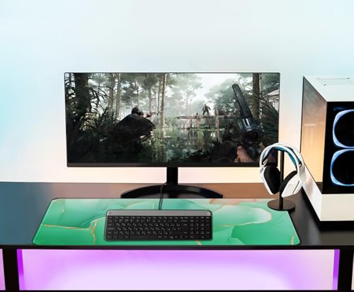 Large Mouse Pad 31.5 x 11.8 in, Gaming Mousepad with Stitched Edges, Premium Microfiber Cloth Surface, Waterproof Non-Slip Base Keyboard Desk Mat for Home Office Gaming, Marble Green - color: Marble Green, size: 31.5L x 11.8W inches