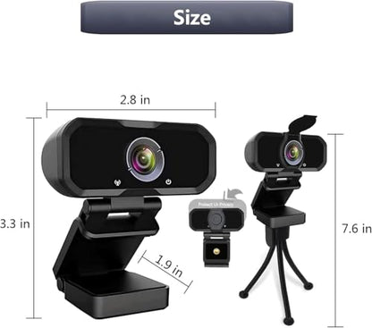 Webcam 1080p HD Computer Camera Microphone Laptop USB PC Webcam | with Tripod Stand, 110 Degree Live Streaming Widescreen Recording Pro Video Web Camera for Calling, Conferencing , Switch 2