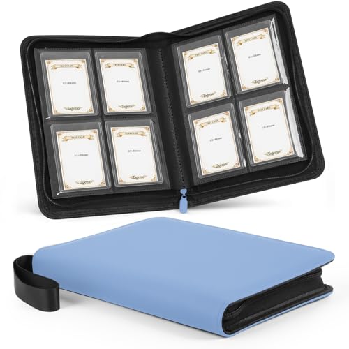 4 Pocket Top Loader Binder with Zipper, Holds 128 Cards, Portable Trading Card Album for Standard Rigid Top Loaders, TCG, Sports, Baseball, Football and Basketball Cards - color: Sky Blue, size: 4-Pocket