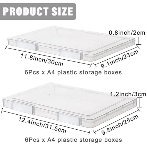LonlyEagle 12 Pcs Clear A4 File Portable Project Case, Plastic Storage Box for 8.5" x 11" Letter Paper, Scrapbook Paper Storage Boxes Documents Magazines Holder