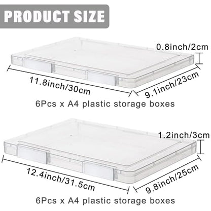 LonlyEagle 12 Pcs Clear A4 File Portable Project Case, Plastic Storage Box for 8.5" x 11" Letter Paper, Scrapbook Paper Storage Boxes Documents Magazines Holder
