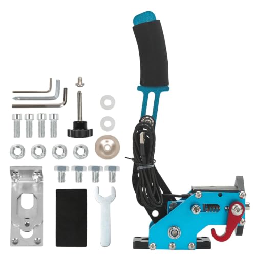 RYLNOK 64bit PC USB Handbrake Upgrade Sim Racing Gamges Handbrake For Logitech G25 G27 G29 G920 T500 T300 2m Nylon Wire Reinforced Spring Blue And Clamp Simulate [windows] - color: Blue