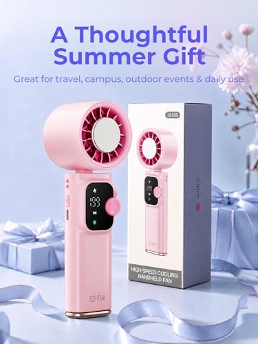 Portable Handheld Turbo Fan with Cooling Plate, 1-199 Speeds, LED Display | 4000mAh USB-C rechargeable battery, 15000 RPM motor, neck and desk modes for travel, office and camping - color: pink