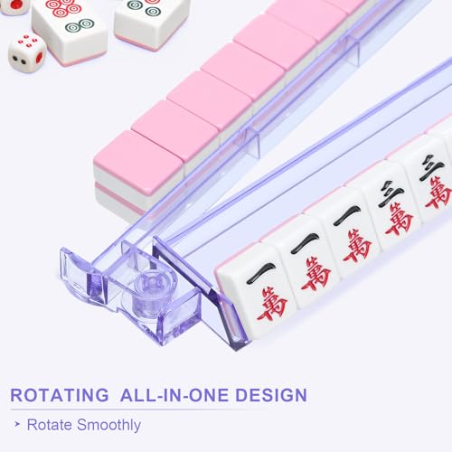 Mahjong Racks with Pushers 4PCS Set Majiang Tile Holder Acrylic Mahjong Racks Accessories and Gifts - color: Light Purple