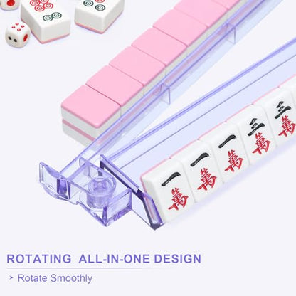 Mahjong Racks with Pushers 4PCS Set Majiang Tile Holder Acrylic Mahjong Racks Accessories and Gifts - color: Light Purple