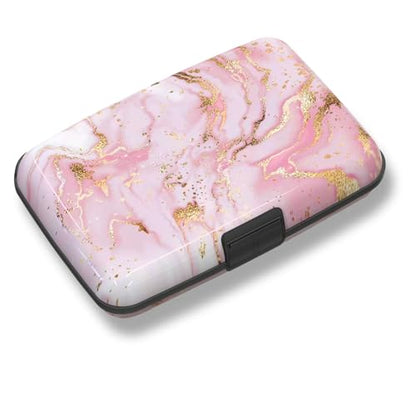 ToLuLu Credit Card Holder, Pink Marble Mini RFID Small Aluminum Card Wallet | Blocking Slim Metal Business Card Case, RFID Blocking Front Pocket Wallet Hard Case Durable CC Holder for Women Girl - color: Pink Marble