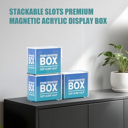 Booster Box Acrylic Case with Magnetic Closure, 5mm Thick Stackable Display Protector Storage Box for PKMN Card Game Booster Box Collection (3 Pack - size: PKMN Booster Box Case